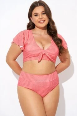 Starfish Coral Dots Flutter Sleeve Swim Bikini Top 9 Starfish Coral Dots Flutter Sleeve Swim Bikini Top -Sandy Bikinis Shop b debk092003 4