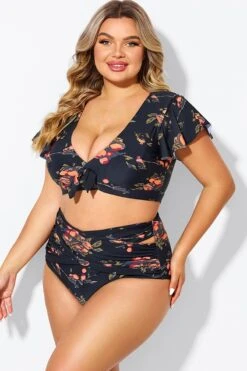 Floral Print Flutter Sleeve Elegant Swim Bikini Top -Sandy Bikinis Shop b debk092004 5
