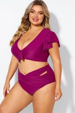 Purple Flutter Sleeve Elegant Swim Bikini Top -Sandy Bikinis Shop b debk092005 4