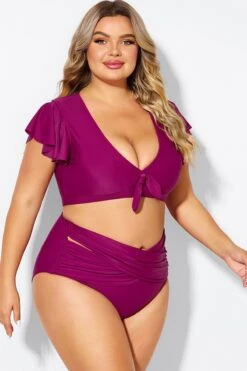 Purple Flutter Sleeve Elegant Swim Bikini Top -Sandy Bikinis Shop b debk092005 5