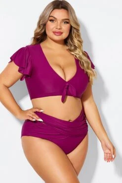 Purple Flutter Sleeve Elegant Swim Bikini Top -Sandy Bikinis Shop b debk092005 6