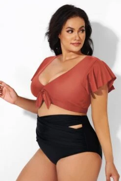 Orange Flutter Sleeve Tie Front Swim Bikini Top 7 Orange Flutter Sleeve Tie Front Swim Bikini Top -Sandy Bikinis Shop b debk092006 33