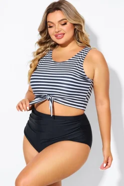 Black & White Striped Knotted Crop Bikini Top -Sandy Bikinis Shop b debk095002 4