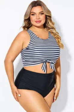 Black & White Striped Knotted Crop Bikini Top -Sandy Bikinis Shop b debk095002 6