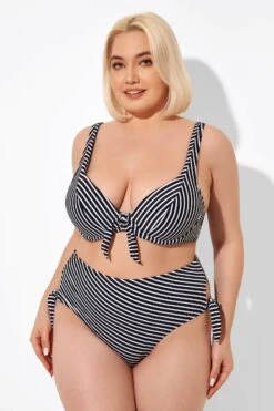 Black Stripes Knot Front Underwire Bikini Top -Sandy Bikinis Shop b debk098001 4