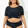 Black Cross Under The Bust Bikini Top With Sleeves
