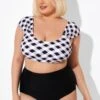 Black & White Gingham Bikini Top With Sleeves