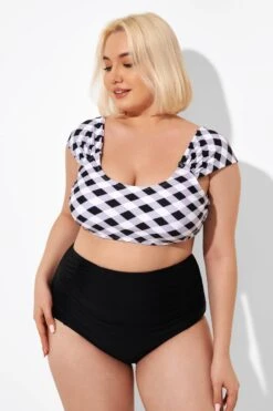 Black & White Gingham Bikini Top With Sleeves 7 Black & White Gingham Bikini Top With Sleeves -Sandy Bikinis Shop b debk103001 3