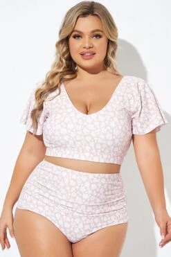 Floral Print V-neck Flutter Sleeve Bikini Top -Sandy Bikinis Shop b debk108002 3