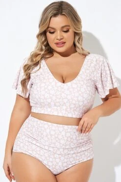 Floral Print V-neck Flutter Sleeve Bikini Top -Sandy Bikinis Shop b debk108002 4