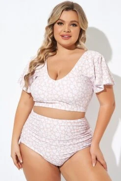 Floral Print V-neck Flutter Sleeve Bikini Top -Sandy Bikinis Shop b debk108002 5