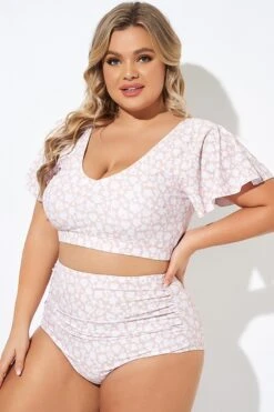 Floral Print V-neck Flutter Sleeve Bikini Top -Sandy Bikinis Shop b debk108002 6