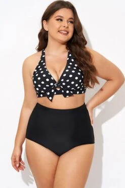Polka Dot V Neck Front Knot Bikini Top -Sandy Bikinis Shop b debk139001 4