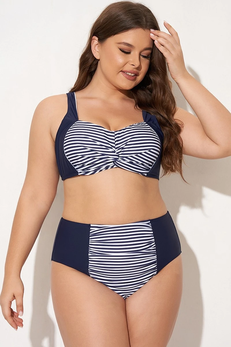 Navy Striped Twist-Front Bikini Top 4 Navy Striped Twist-Front Bikini Top - Image 4