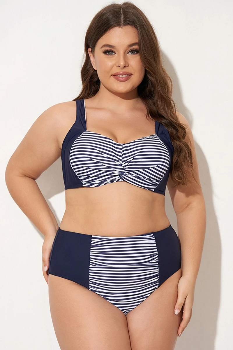Navy Striped Twist-Front Bikini Top 5 Navy Striped Twist-Front Bikini Top - Image 5