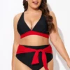 Black And Red V Neck Bikini Top