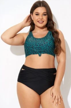 Green Leopard Print Knot Swim Bikini Top -Sandy Bikinis Shop b debk148001 4