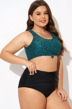 Green Leopard Print Knot Swim Bikini Top -Sandy Bikinis Shop b debk148001 6