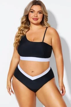 Black & White One Shoulder High Waisted Bikini Top -Sandy Bikinis Shop b debk149001 3