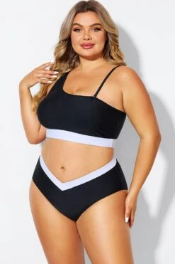 Black & White One Shoulder High Waisted Bikini Top -Sandy Bikinis Shop b debk149001 4
