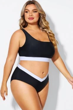 Black & White One Shoulder High Waisted Bikini Top -Sandy Bikinis Shop b debk149001 5