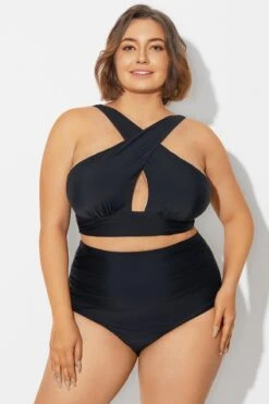 Black High Neck Cross Front Bikini Top -Sandy Bikinis Shop b debk152001 3