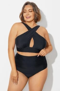 Black High Neck Cross Front Bikini Top -Sandy Bikinis Shop b debk152001 4