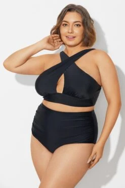 Black High Neck Cross Front Bikini Top -Sandy Bikinis Shop b debk152001 5