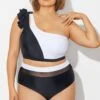 Black＆White Chic One Shoulder Bikini Top