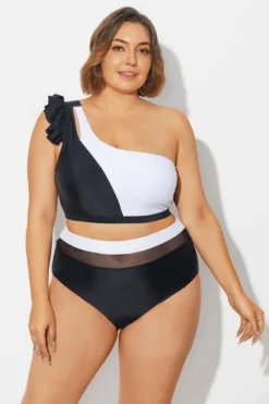 Black＆White Chic One Shoulder Bikini Top -Sandy Bikinis Shop b debk153001 5