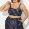 Plus Size Black ＆ White Pinstripe Bikini Top