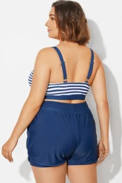 Plus Size Squaue Neck Navy Stripe Bikini Top -Sandy Bikinis Shop b debk154003 2