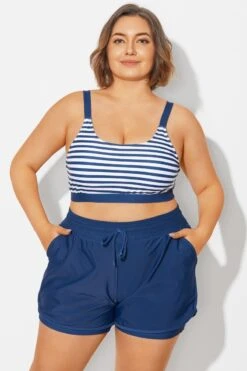 Plus Size Squaue Neck Navy Stripe Bikini Top -Sandy Bikinis Shop b debk154003 3