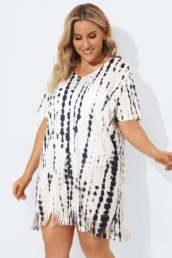 Front Slit Fringe Trim Tunic Cover Up 7 Front Slit Fringe Trim Tunic Cover Up -Sandy Bikinis Shop b decu003 4