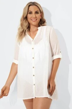 White Button Up Cover Up Shirt With Pockets -Sandy Bikinis Shop b decu005 4