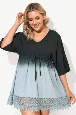 Deep V-Neck Tie-Dye Print Cover Up Dress