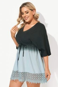 Deep V-Neck Tie-Dye Print Cover Up Dress -Sandy Bikinis Shop b decu006 3