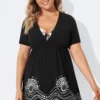 Black Elastic Waistband V-Neck Cover Up Dress