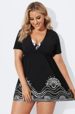 Black Elastic Waistband V-Neck Cover Up Dress -Sandy Bikinis Shop b decu007 4