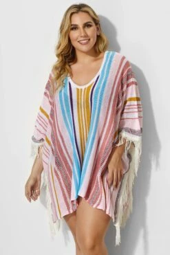Colorful Vertical Stripes Square Cover Up With Tassels -Sandy Bikinis Shop b decu009 4