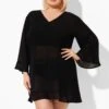 Black Ruffle Hem V-neck Tunic Cover Up
