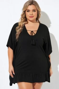 Ruffle Hem Tassel Tie Detail Cover Up Tunic -Sandy Bikinis Shop b decu032 3