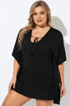 Ruffle Hem Tassel Tie Detail Cover Up Tunic -Sandy Bikinis Shop b decu032 4