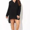 Black V-neck Side Split Cover Up Shirt Beach Dress