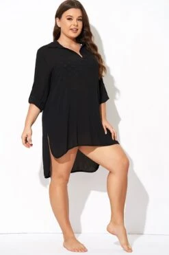Black V-neck Side Split Cover Up Shirt Beach Dress -Sandy Bikinis Shop b decu034 6