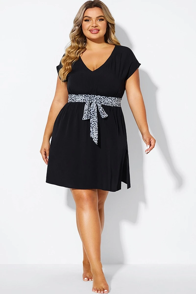 Black V-neck Side Slit Tunic Cover Up 3 Black V-neck Side Slit Tunic Cover Up - Image 3