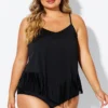 Black Plus Tassel Beach Camisole Beach Sarong