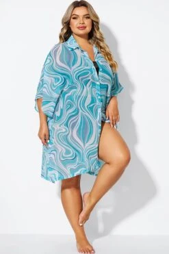 Tide Ripple V-Neck Button Thing Tunic -Sandy Bikinis Shop b decu039 6