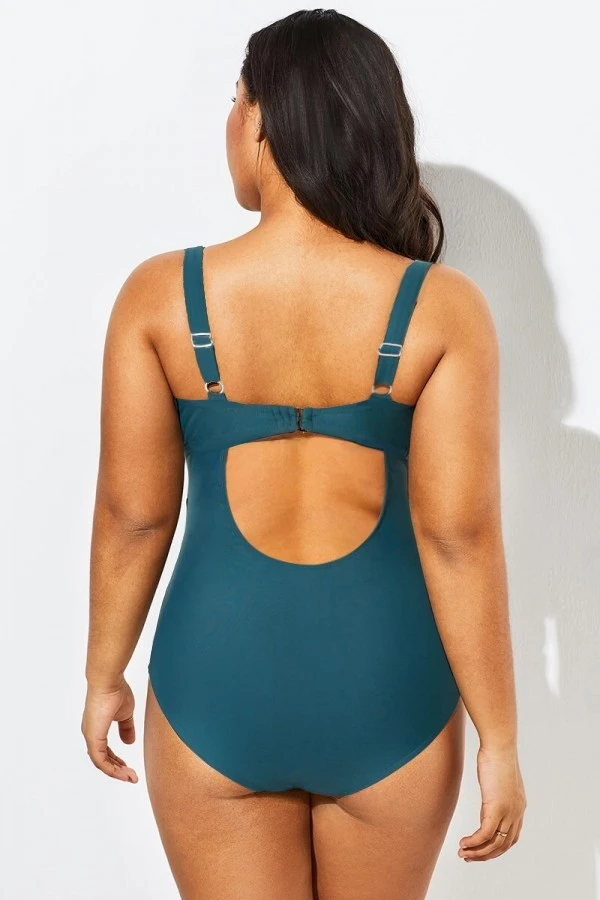 Green Modest Cut-out One Piece Swimsuit For Lady 2 Green Modest Cut-out One Piece Swimsuit For Lady - Image 2