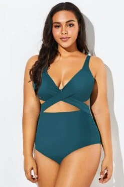 Green Modest Cut-out One Piece Swimsuit For Lady 6 Green Modest Cut-out One Piece Swimsuit For Lady -Sandy Bikinis Shop b deop006001 33